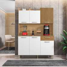 Kit Cozinha 6 Portas e 1 Gaveta Freijó Supremo Ripado Freijó Genova Kits Paraná