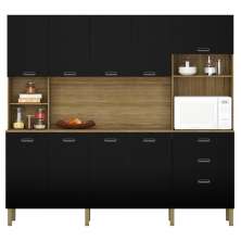 Kit de Cozinha com 9 Portas e 2 Gaveta Budapeste Freijó Nero