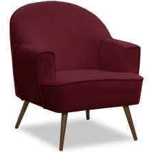 Poltrona Decorativa Pérola Pés Palito Veludo Bordô
