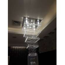 Luminária de Cristal Inox Espelhado para Vão de Escadas 290 cm