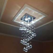 Lustre de Cristais Inox Espelhado Espiral para Recepção 50cm