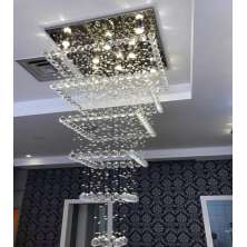 Lustre de Cristais Inox Espelhado para Salão de Festas e Vão de Escadas 440 cm
