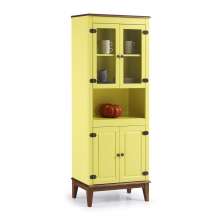 Cristaleira de Madeira  Maciça 4 portas - Amarelo Lemon
