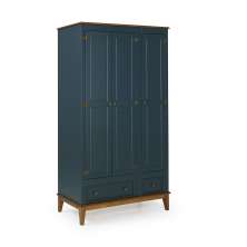 Guarda-Roupa Rústico 3 Portas e 2 Gavetas - Madeira Maciça e MDF - AZUL PETRÓLEO