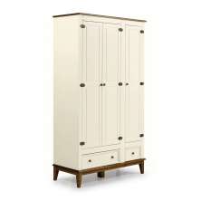 Guarda-Roupa Rústico 3 Portas e 2 Gavetas - Madeira Maciça e MDF - Off White