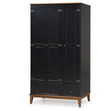 Guarda-Roupa Rústico 3 Portas e 2 Gavetas - Madeira Maciça e MDF - Preto