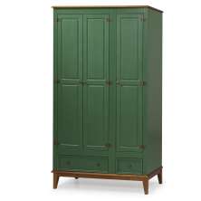 Guarda-Roupa Rústico 3 Portas e 2 Gavetas - Madeira Maciça e MDF - Verde