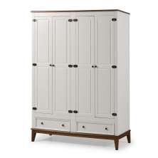 Guarda-Roupa Rústico 4 Portas e 2 Gavetas - Madeira Maciça e MDF - Branco