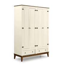 Guarda-Roupa Rústico 4 Portas e 2 Gavetas - Madeira Maciça e MDF - Off White