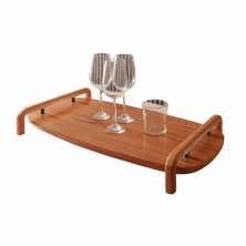 Bandeja Barcelona Decorativa Castanho com Detalhes em Metal Cobre