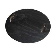 Bandeja Redonda Maré MDF Laminado Ébano com Alça em Couro Preto