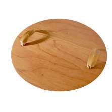 Bandeja Redonda Maré MDF Laminado Castanho com Alça em Couro Marrom