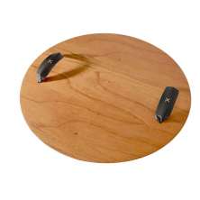 Bandeja Redonda Maré MDF Laminado Castanho com Alça em Couro Preto