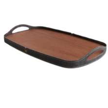 Bandeja Vale Decorativa MDF Laminado Castanho Couro Preto