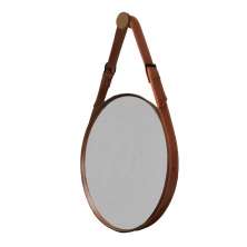 Espelho Fine Decorativo Redondo com Moldura em Couro 55 cm Cor:Marrom