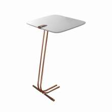 Mesa de Apoio para Sofá Branco com Base em Metal Cobre