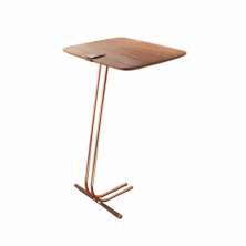 Mesa de Apoio para Sofá Castanho com Base em Metal Cobre