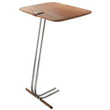 Mesa de Apoio para Sofá Castanho com Base em Metal Cromado
