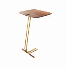 Mesa de Apoio para Sofá Castanho com Base em Metal Dourado