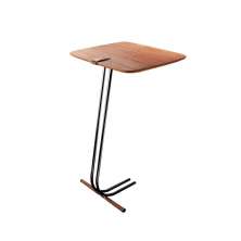 Mesa de Apoio para Sofá Castanho com Base em Metal Preto