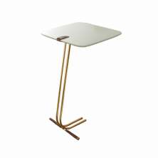Mesa de Apoio para Sofá Off White com Base em Metal Dourado