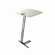 Mesa de Apoio para Sofá Off White com Base em Metal Preto