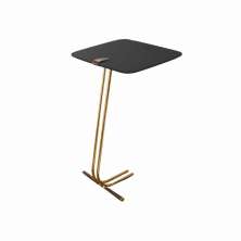 Mesa de Apoio para Sofá Preto com Base em Metal Dourado