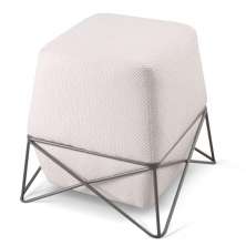 Puff Cast Decorativo Linho Palha Base Metal Grafite