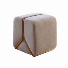 Puff Slim Decorativo com Linho Bolonha e Base Cobre