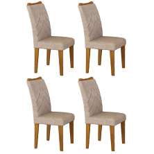  Kit 04 Cadeiras Sala de Jantar Larissa New MDF Moveis Leifer Freijó, Linho Bege