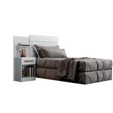 Cabeceira Painel Box Pequim Bronze Com Mesa De Cabeceira Leifer Branco