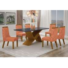 Conjunto Sala de Jantar Agata Mesa Freijo/Chumbo 1,80m C/ 6 Cadeiras Joli Terracota Moveis Leifer Freijó/Chumbo