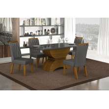 Conjunto Sala de Jantar Atenas Mesa Freijo/Chumbo 1,20m C/ 4 Cadeiras Joli Chumbo Moveis Leifer Freijó/Chumbo