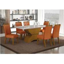 Conjunto Sala de Jantar Atenas Mesa Freijo/Off White 1,80m C/ 6 Cadeiras Joli Terracota Moveis Leifer Freijó/Off White