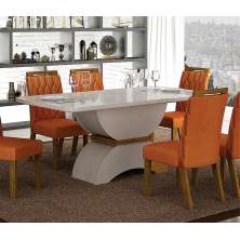 Conjunto Sala de Jantar Atenas Mesa Off White/Freijo/Off White 1,60m C/ 6 Cadeiras Joli Terracota Moveis Leifer Off White/Freijo/Off White
