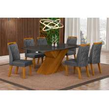 Conjunto Sala de Jantar Ilheus Mesa Freijo/Chumbo 1,80m C/ 06 Cadeiras Joli Chumbo Moveis Leifer Freijó/Chumbo