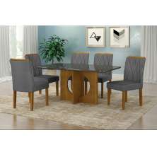 Conjunto Sala de Jantar Lorena Mesa Freijo/Chumbo 160cm C/ 06 Cadeiras Joli Chumbo Moveis Leifer Freijó/Chumbo