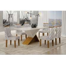 Conjunto Sala de Jantar Perola Mesa Freijo/Off White 180cm C/ 06 Cadeiras Joli Palha Moveis Leifer Freijó/Off White, Copo com vidro
