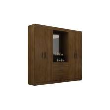 Guarda Roupa Casal 4 Portas 3 Gavetas Com Espelho Belem Leifer Moveis Braúna