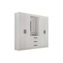 Guarda Roupa Casal 4 Portas 3 Gavetas Com Espelho Belem Leifer Moveis Branco