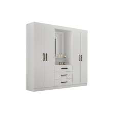 Guarda Roupa Casal 4 Portas 3 Gavetas Com Espelho Belem Leifer Moveis Branco