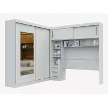 Guarda Roupa Modulado com Espelho 2,59m 2 Portas de Correr 7 Gavetas Sparta New Leifer Móveis  Branco, Com Espelho
