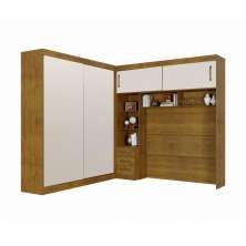 Guarda Roupa Modulado com Espelho 2,59m 2 Portas de Correr 7 Gavetas Sparta New Leifer Móveis  Freijó/Off White, Sem Espelho