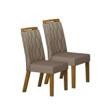 Kit 02 Cadeira Sala de Jantar Atenas Premium MDF Moveis Leifer Freijó, Joli Camurça