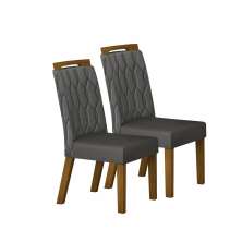 Kit 02 Cadeira Sala de Jantar Atenas Premium MDF Moveis Leifer Freijó, Joli Chumbo