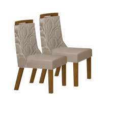 Kit 02 Cadeiras Sala de Jantar Agata Madeira Moveis Leifer Freijó, Joli Camurça