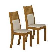 Kit 02 Cadeiras Sala de Jantar Havai Premium MDF Moveis Leifer Freijó, Pena Palha