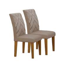 Kit 02 Cadeiras Sala de Jantar Lavinia MDF Moveis Leifer Freijó, Veludo Camurça