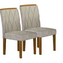 Kit 02 Cadeiras Sala de Jantar Lorena MDF Moveis Leifer Freijó, Pena Palha