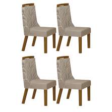 Kit 04 Cadeiras Sala de Jantar Agata MDF Leifer Moveis Freijó, Joli Camurça
